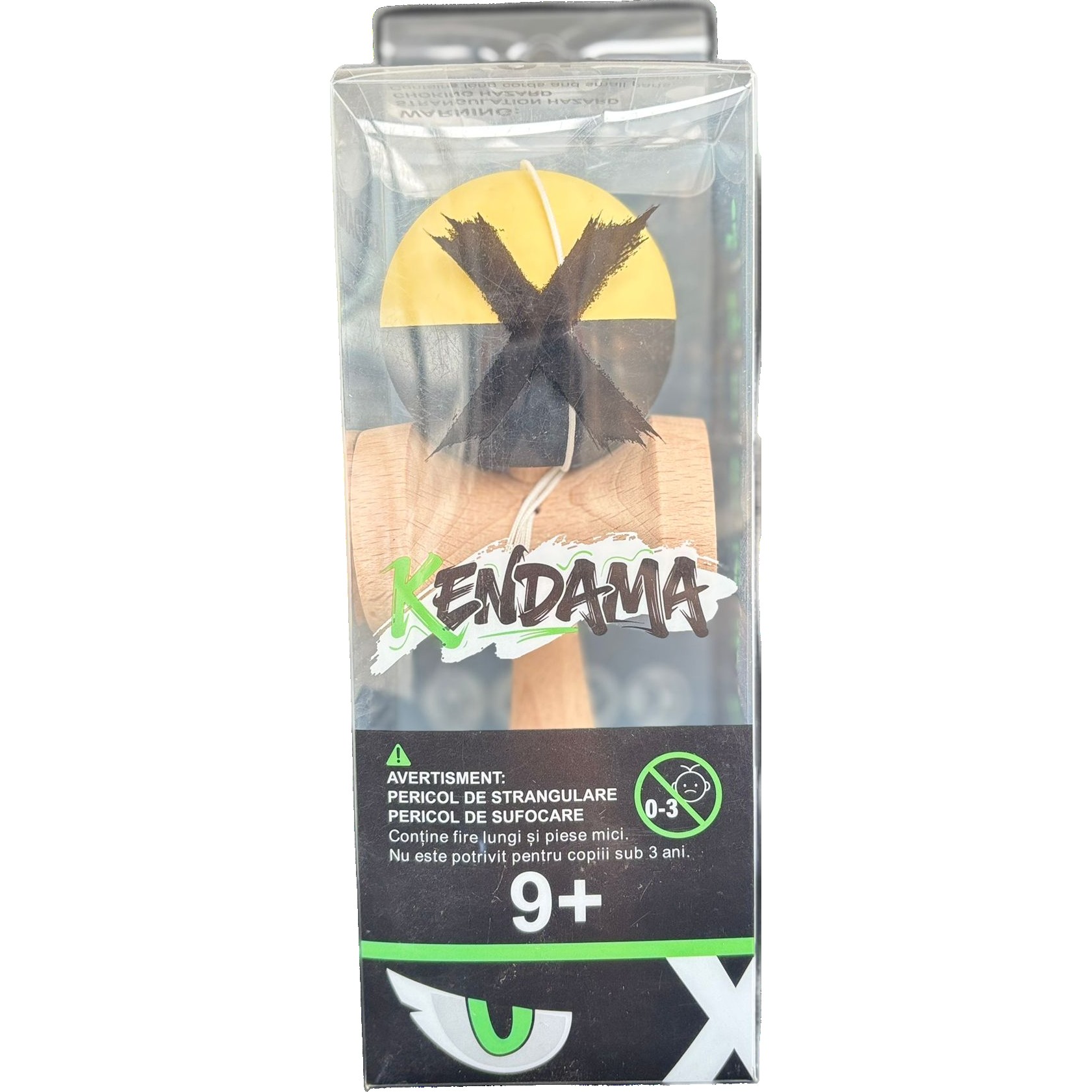 Kendama X Originala, Flippy, 18 cm, Profesionala, +9 Ani, din Lemn, Model 2 Culori, Galben/Negru
