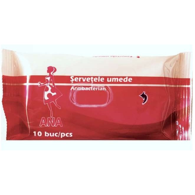 Servetele umede antibacteriene Ana, 10 buc./pachet