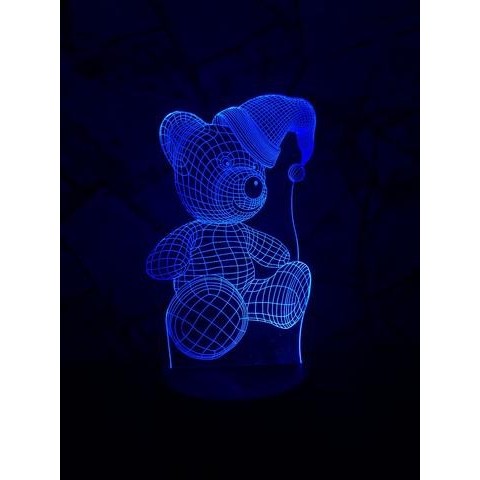 Lampa de Veghe cu Telecomanda si Baterii/USB 3D Model Ursulet Multicolor