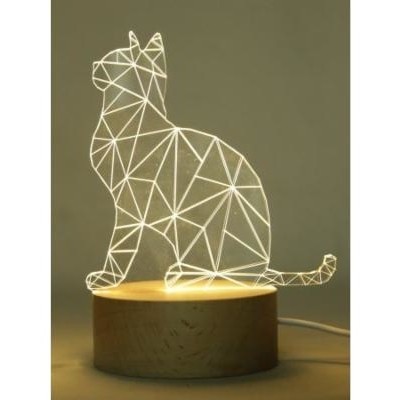 Lampa de Veghe cu Telecomanda si Baterii/USB 3D Model Pisica Multicolor