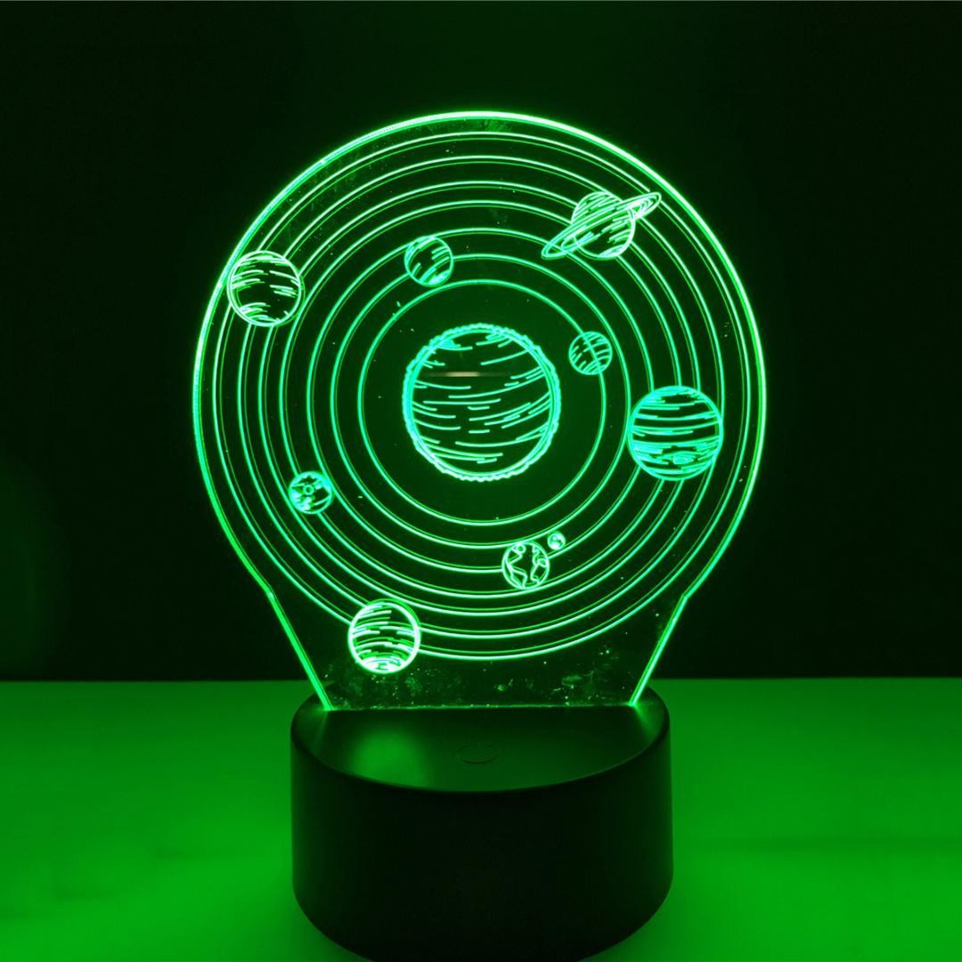 Lampa de Veghe cu Telecomanda si Baterii/USB 3D Model Sistem Solar Multicolor
