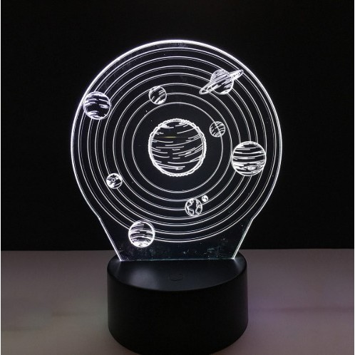 Lampa de Veghe cu Telecomanda si Baterii/USB 3D Model Sistem Solar Multicolor