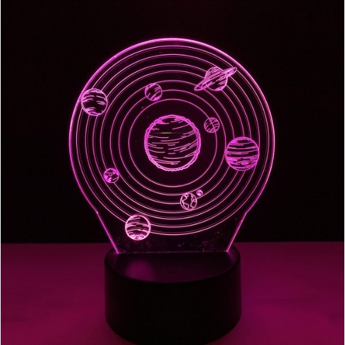 Lampa de Veghe cu Telecomanda si Baterii/USB 3D Model Sistem Solar Multicolor