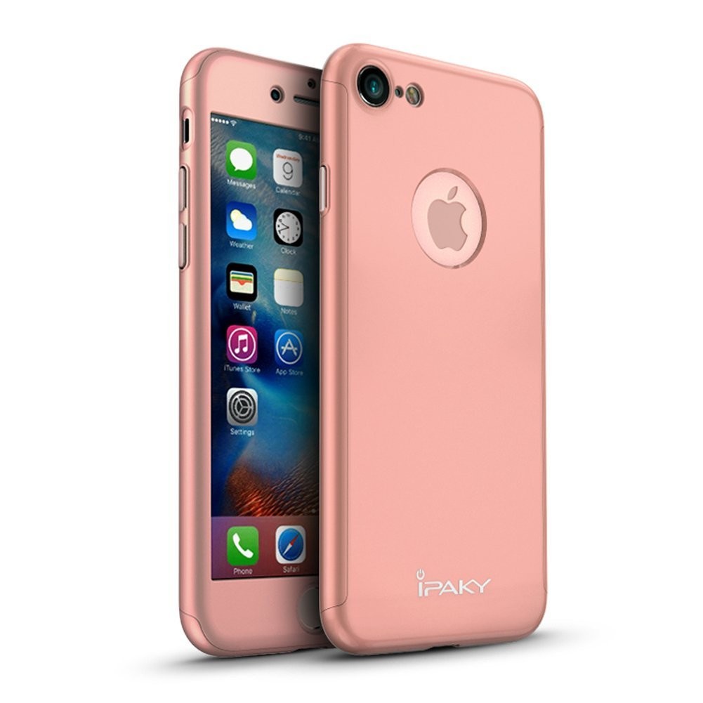 Husa Apple iPhone 7 IPAKY Full Cover 360 Roz Auriu + Folie Cadou