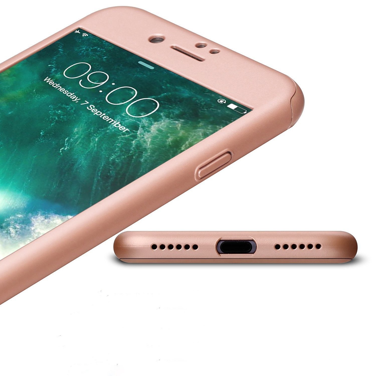 Husa Apple iPhone 7 IPAKY Full Cover 360 Roz Auriu + Folie Cadou