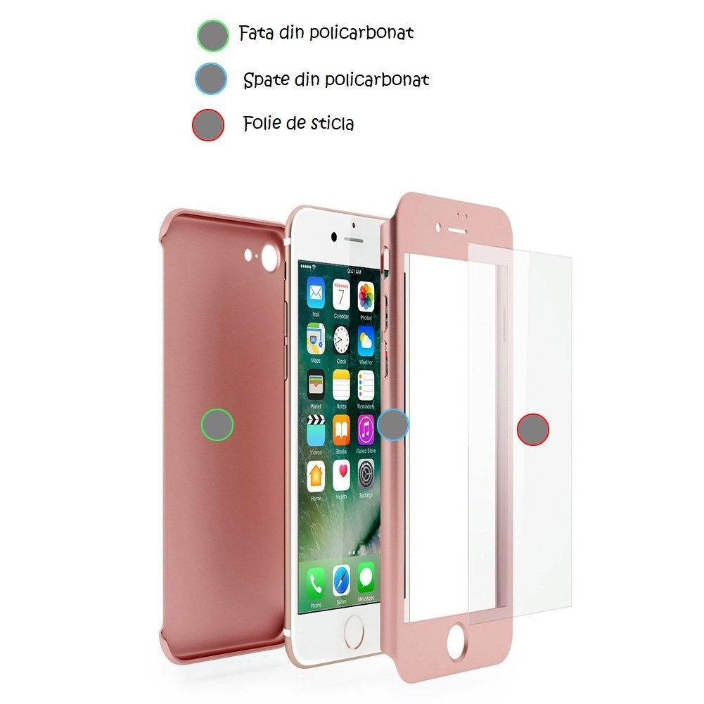 Husa Apple iPhone 7 IPAKY Full Cover 360 Roz Auriu + Folie Cadou
