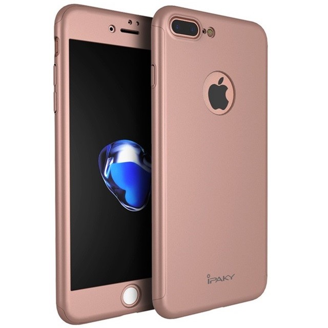 Husa Apple iPhone 7 Plus IPAKY Full Cover 360 Roz Auriu + Folie Cadou