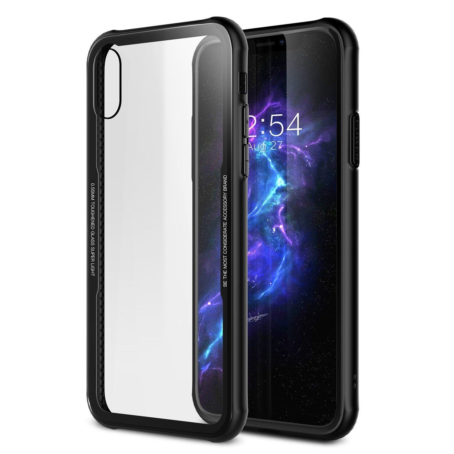 Husa Apple iPhone X Glass Case din sticla cu margini de silicon Negru