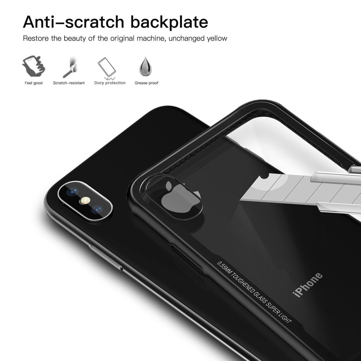 Husa Apple iPhone X Glass Case din sticla cu margini de silicon Negru