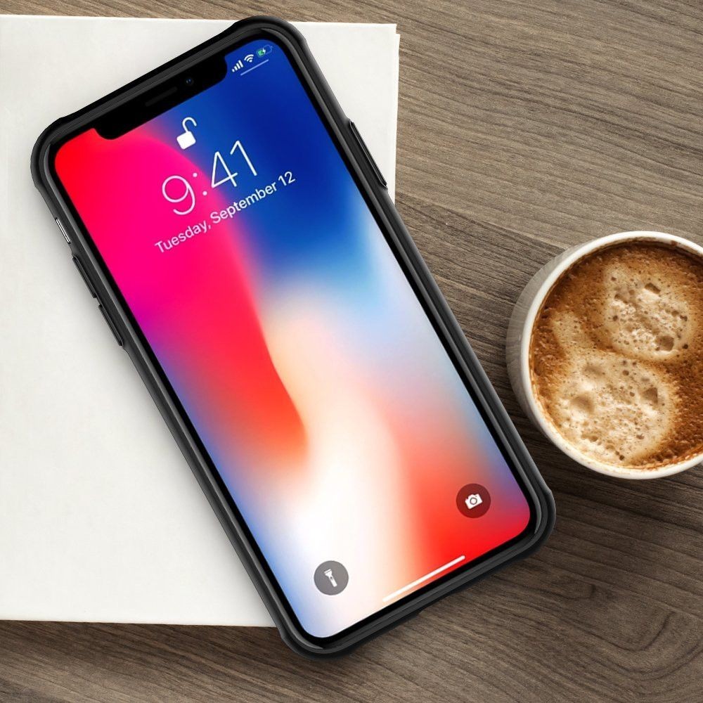 Husa Apple iPhone X Glass Case din sticla cu margini de silicon Negru