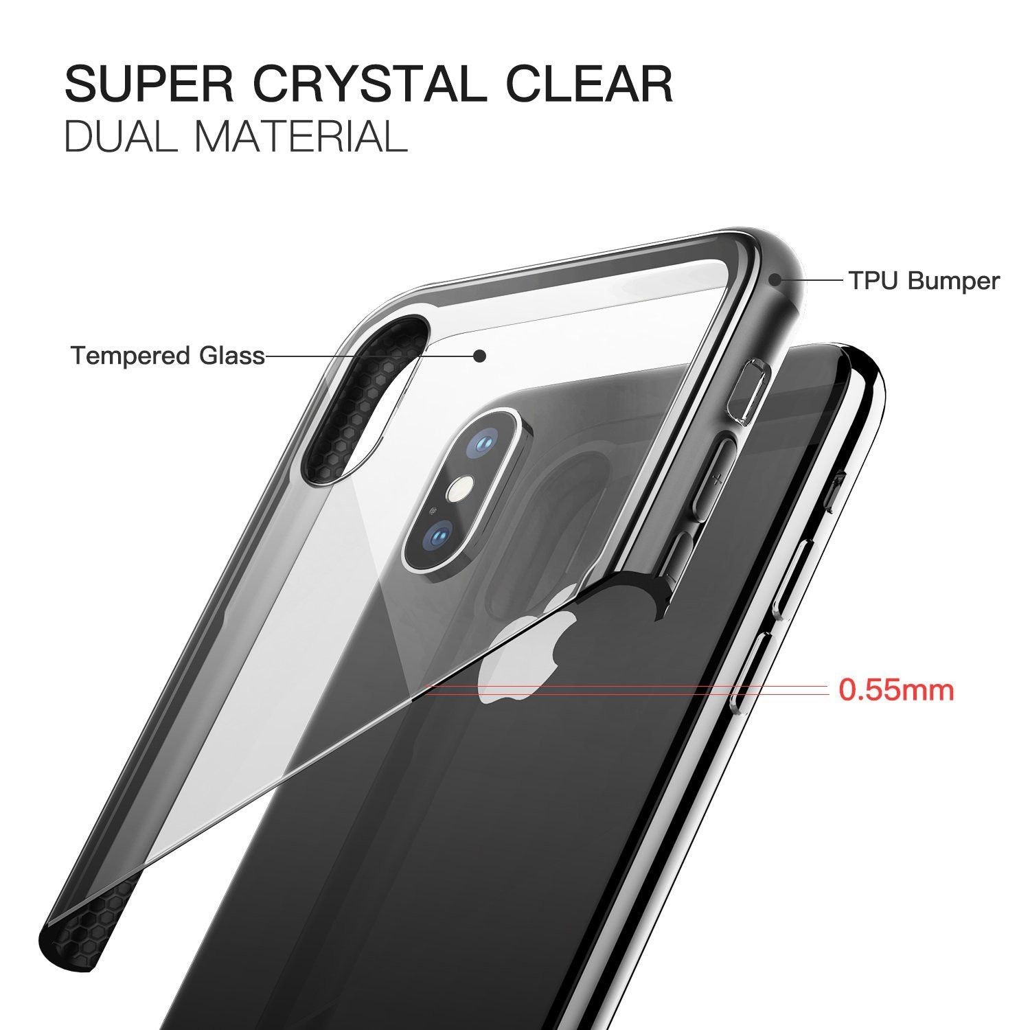 Husa Apple iPhone X Glass Case din sticla cu margini de silicon Negru