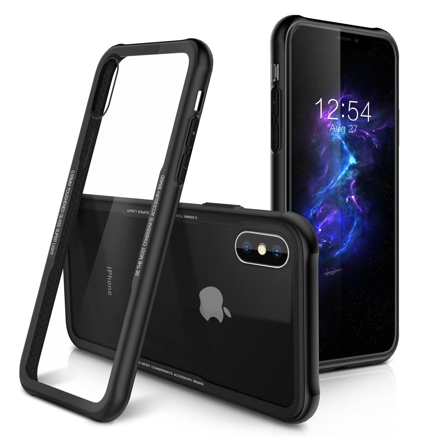 Husa Apple iPhone X Glass Case din sticla cu margini de silicon Negru