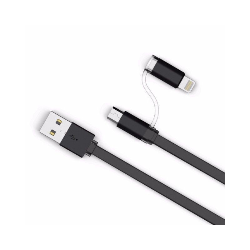 Cablu date 2 in 1 MicroUSB si Lightning  1 m Negru  Cod Produs 08079