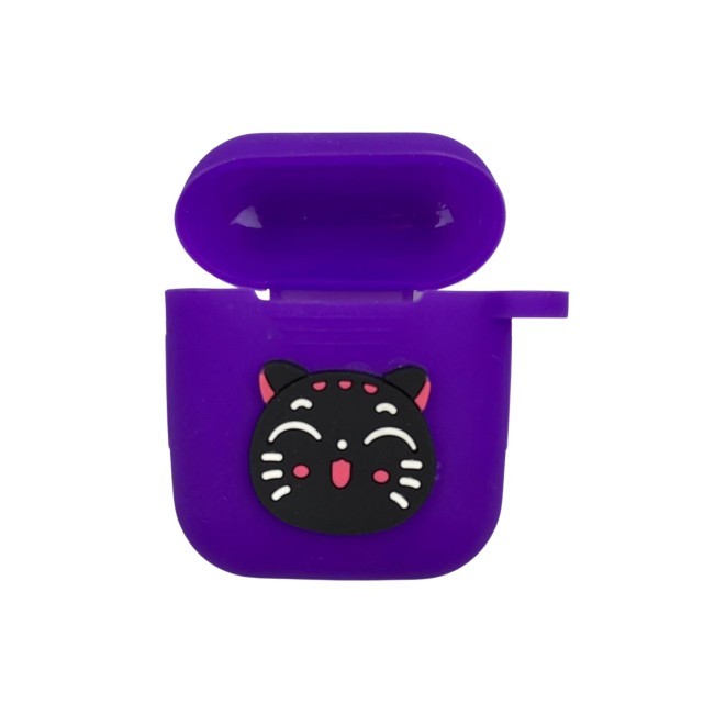 Husa AirPods cu Inel Prindere Mov, Pisica