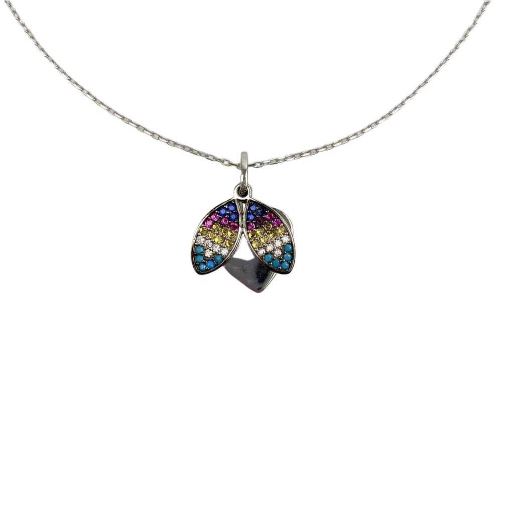 Colier Argint 925, Inima cu Buburuza cu Zirconii Multicolore 41 cm
