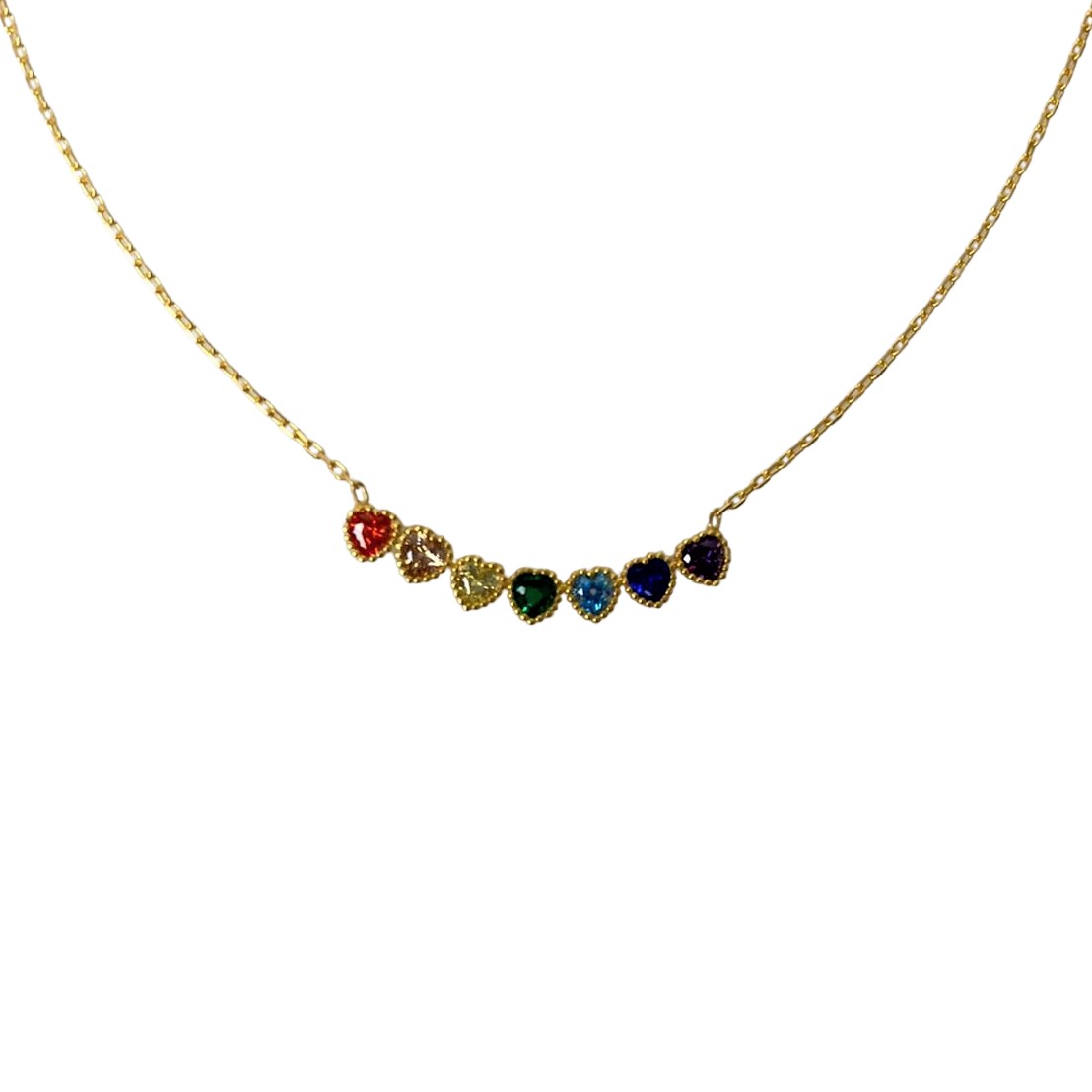 Colier Argint 925, Inimi Colorate Placat cu Aur 41 cm
