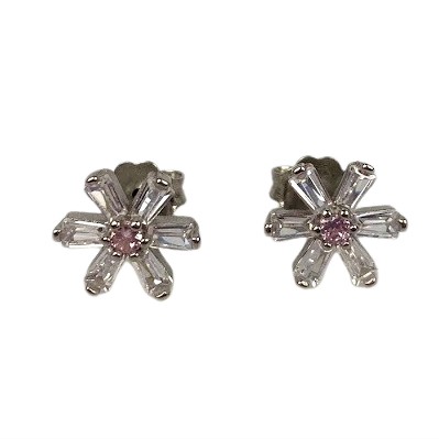 Cercei Argint 925, Floare cu Zirconii Roz