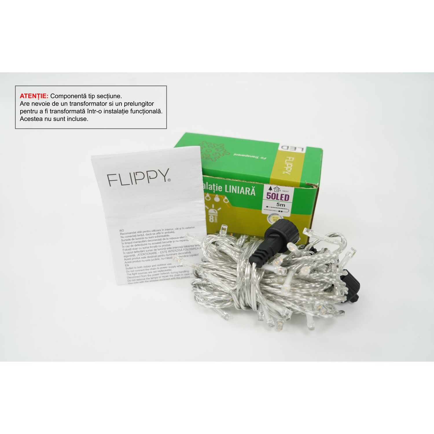 Instalatie de Craciun Tip Liniar, 8 jocuri de lumini, Fir Transparent, 5 m, 50 LED -uri, Alb Cald