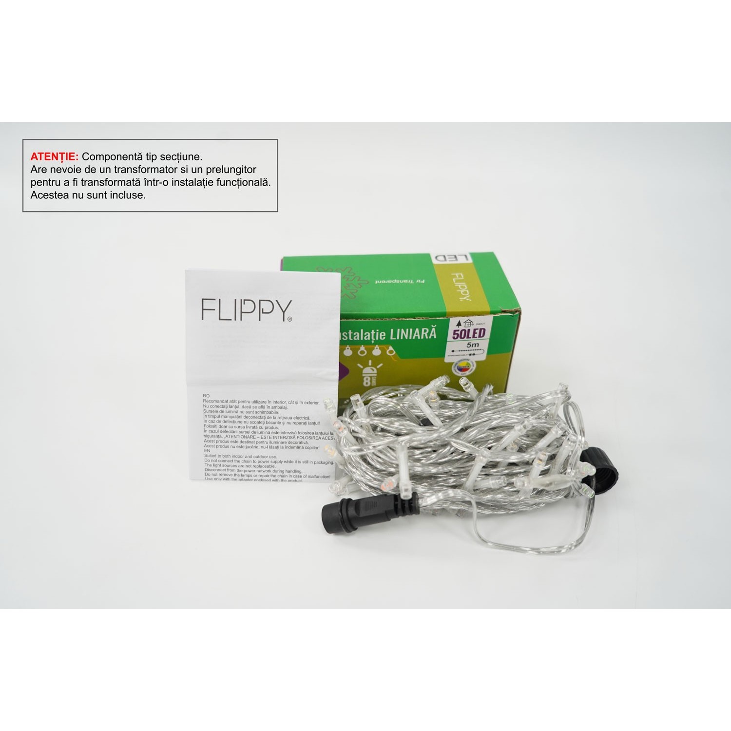 Instalatie de Craciun Tip Liniar, 8 jocuri de lumini, Fir Transparent, 5 m, 50 LED -uri, Multicolor