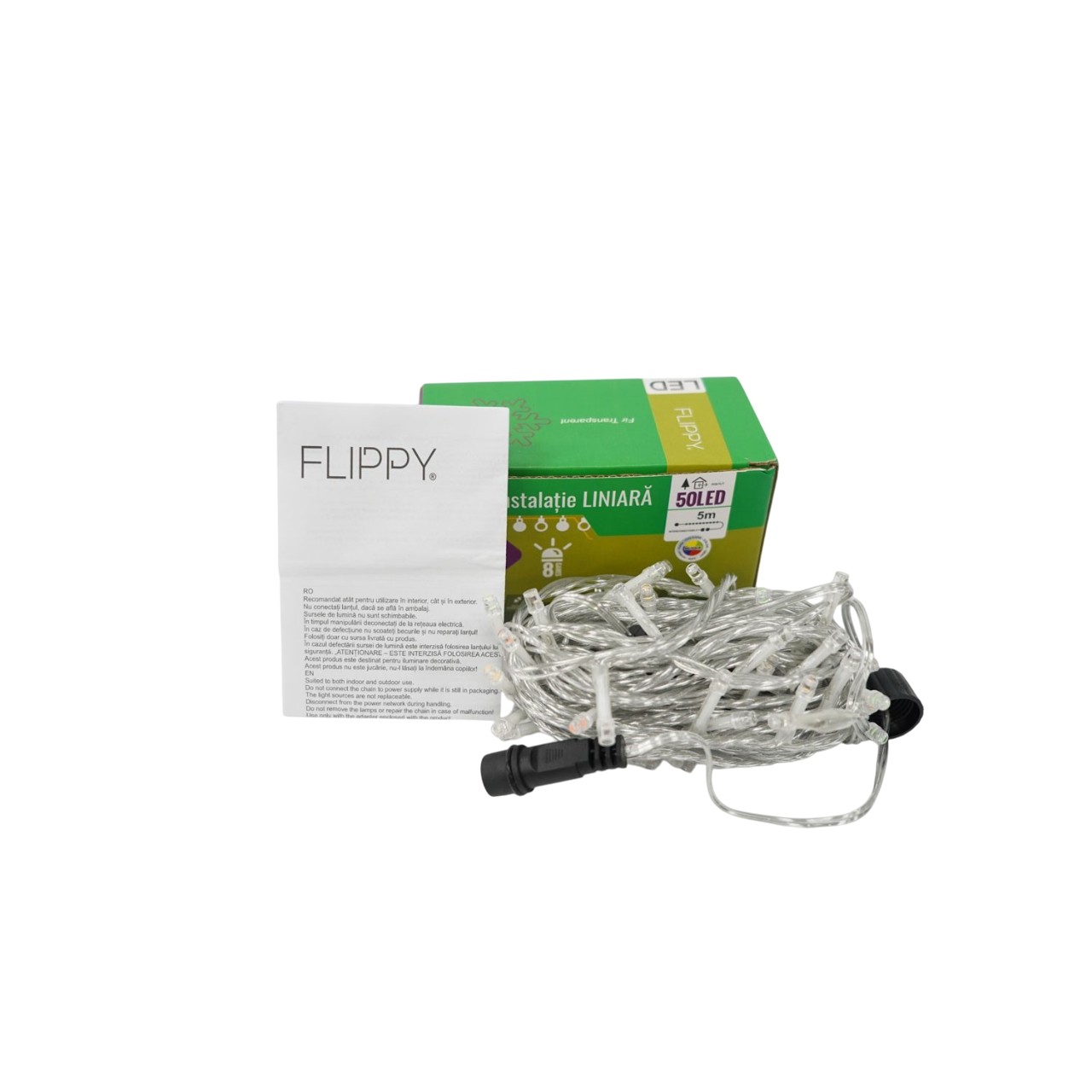 Instalatie de Craciun Tip Liniar, 8 jocuri de lumini, Fir Transparent, 5 m, 50 LED -uri, Multicolor