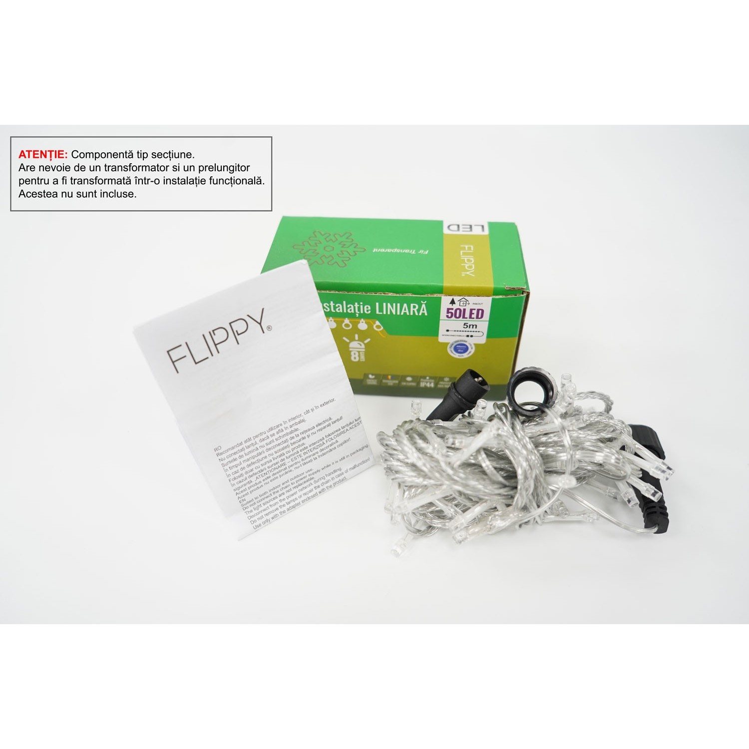 Instalatie de Craciun Tip Liniar, 8 jocuri de lumini, Fir Transparent, 5 m, 50 LED -uri, Albastru