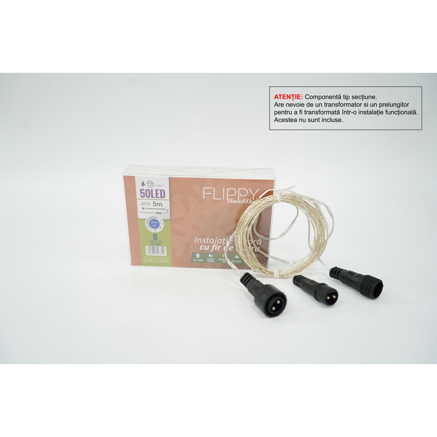 Instalatie de Craciun Tip Liniar, 8 jocuri de lumini, Fir Cupru, 5 m, 50 LED -uri, Albastru