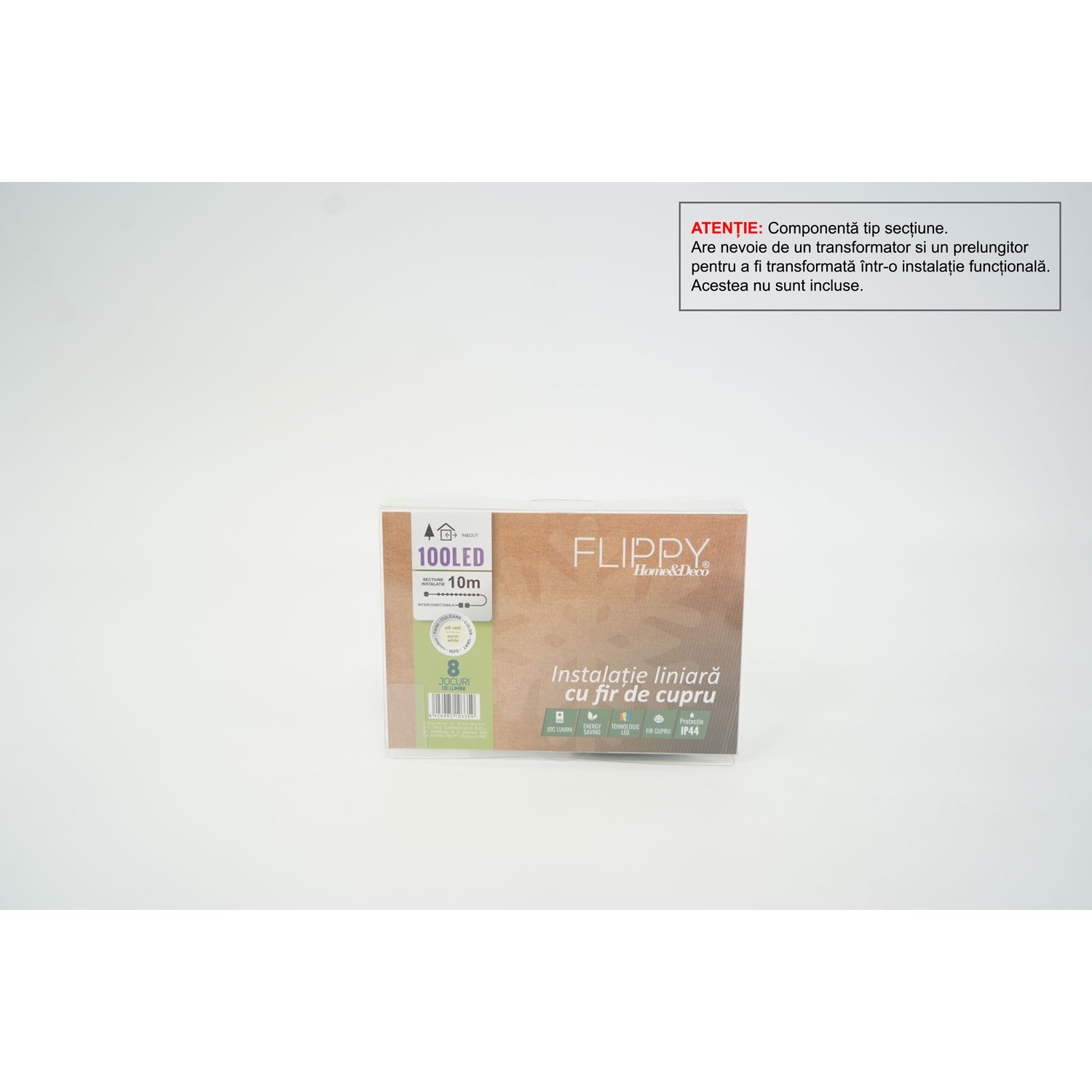 Instalatie de Craciun Tip Liniar, 8 jocuri de lumini, Fir Cupru, 10 m, 100 LED -uri, Alb Cald