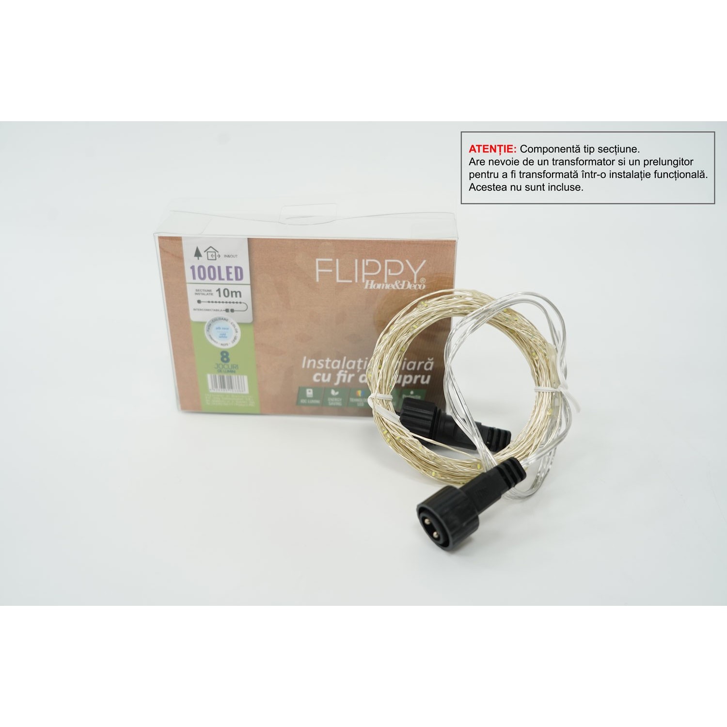 Instalatie de Craciun Tip Liniar, 8 jocuri de lumini, Fir Cupru, 10 m, 100 LED -uri, Alb Rece