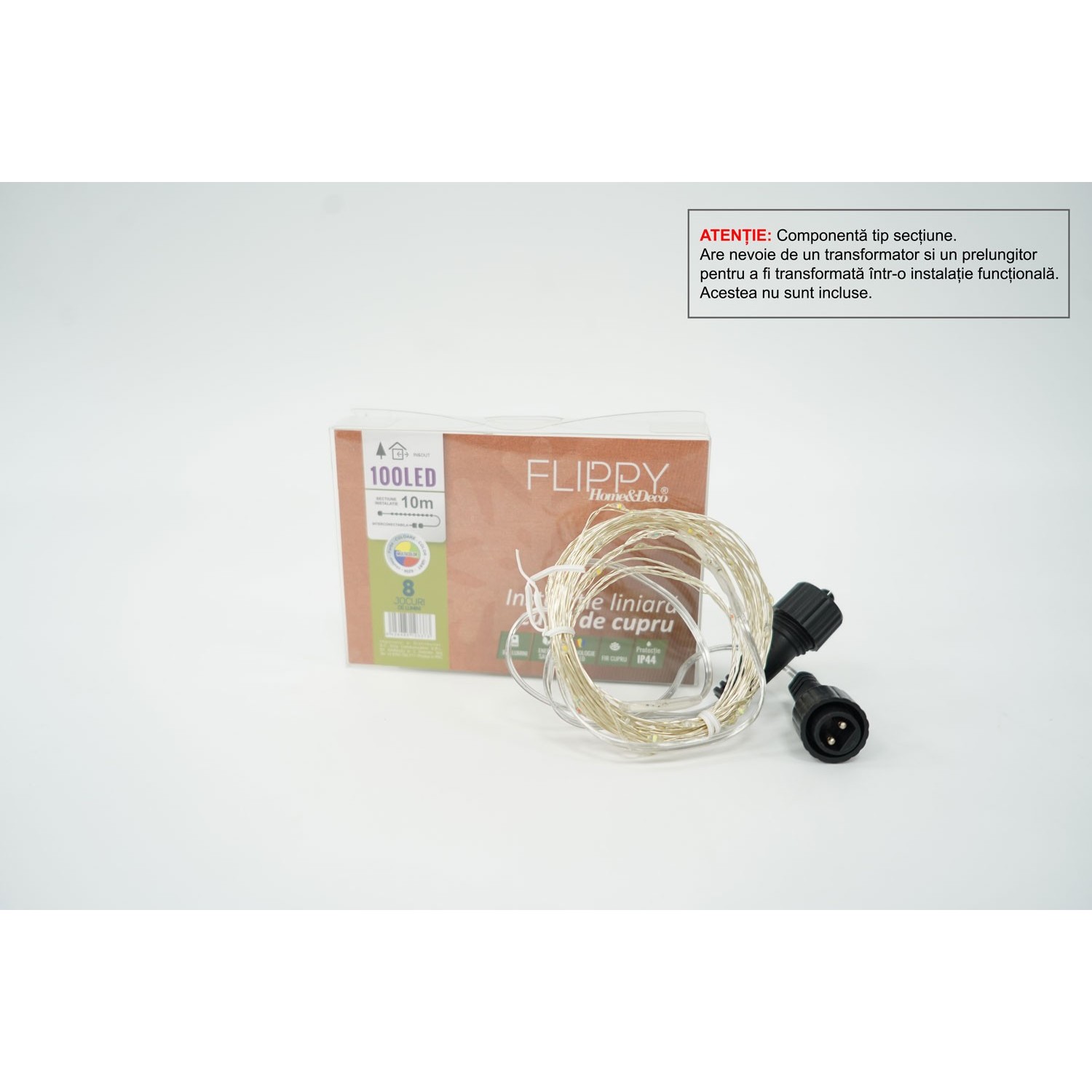 Instalatie de Craciun Tip Liniar, 8 jocuri de lumini, Fir Cupru, 10 m, 100 LED -uri, Multicolor