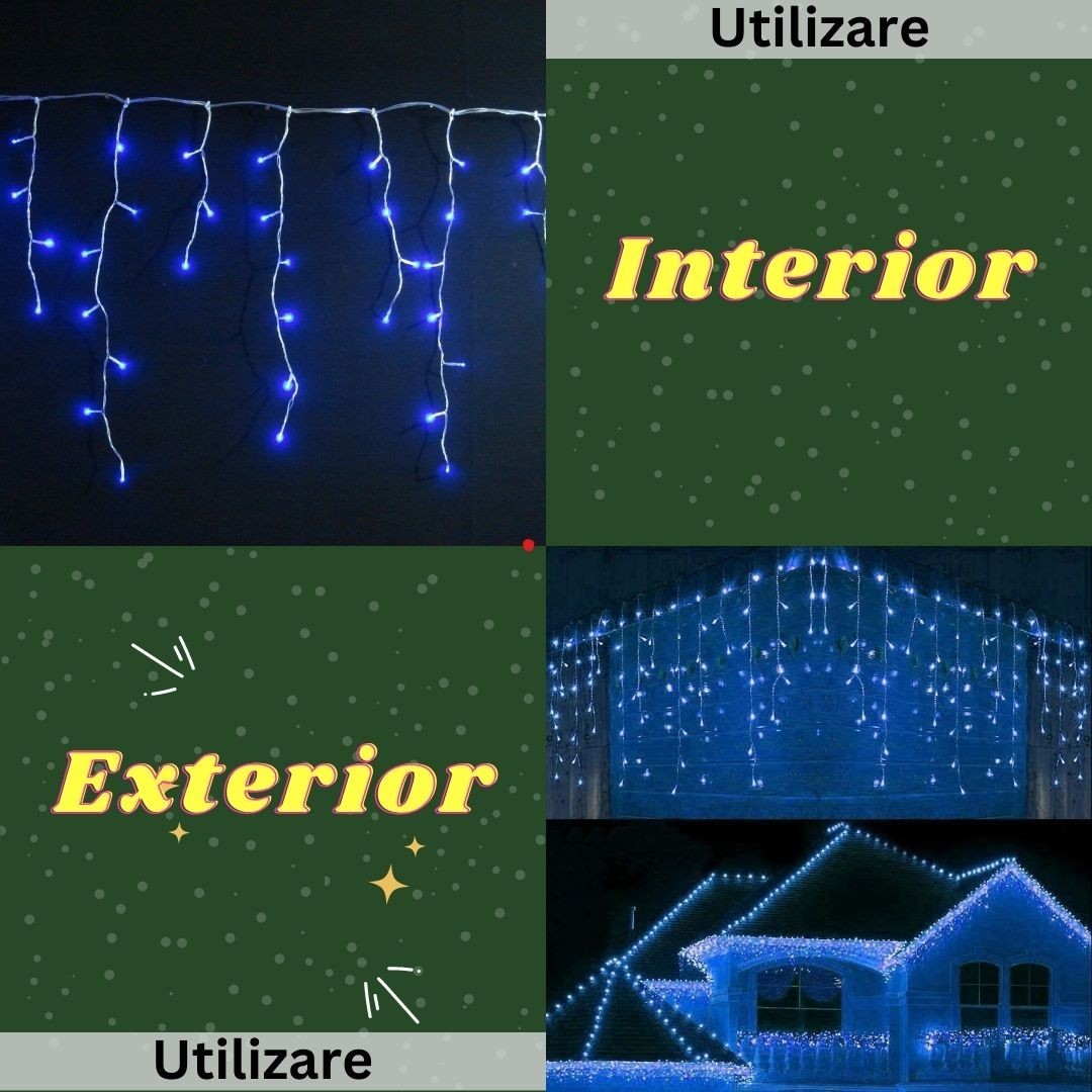 Instalatie de Craciun, ®, Tip Turturi, Sectiune 5 m, 143 LED-uri, 8 Jocuri de Lumini, Fir Alb, Lumina Albastra, IP44, Interconectabila 4