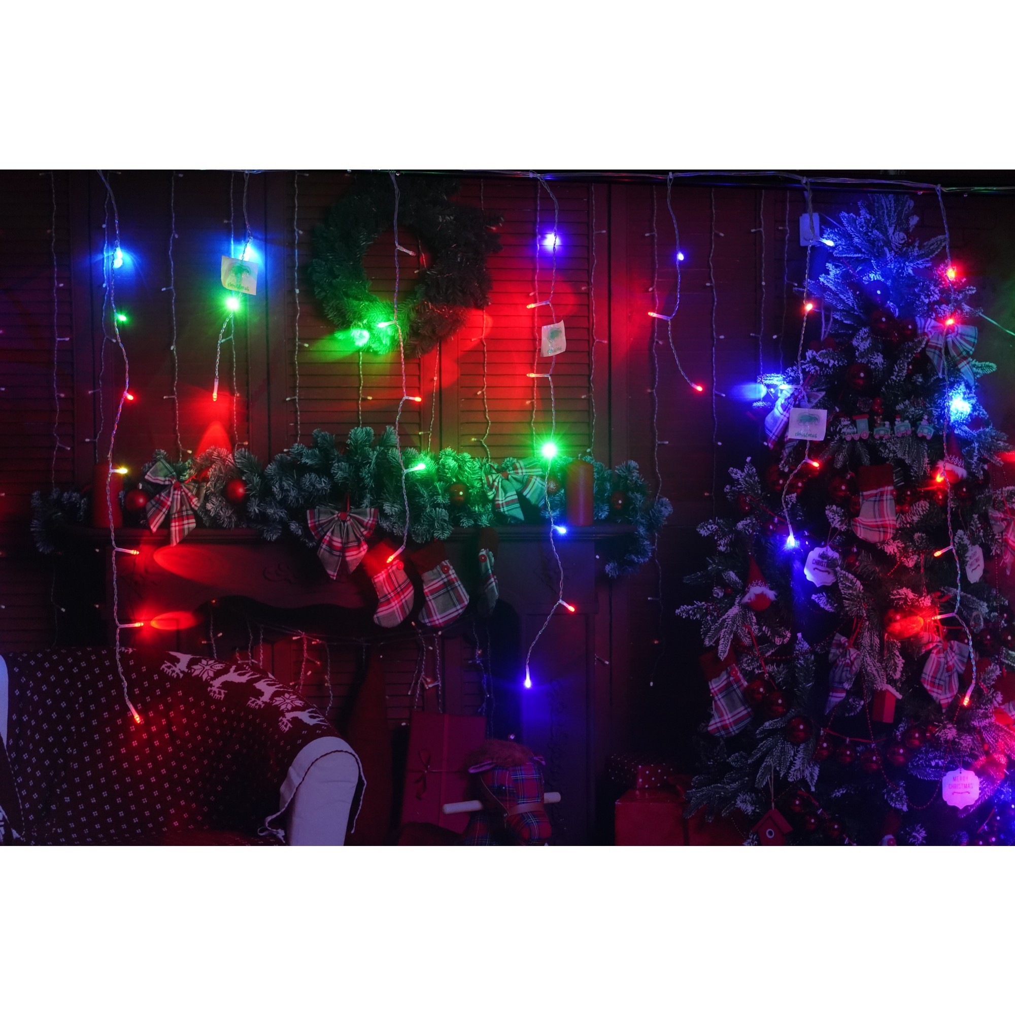 Instalatie de Craciun, ®, Tip Turturi, Sectiune 5 m, 143 LED-uri, 8 Jocuri de Lumini, Fir Alb, Lumina RB-RG, IP44, Interconectabila 5