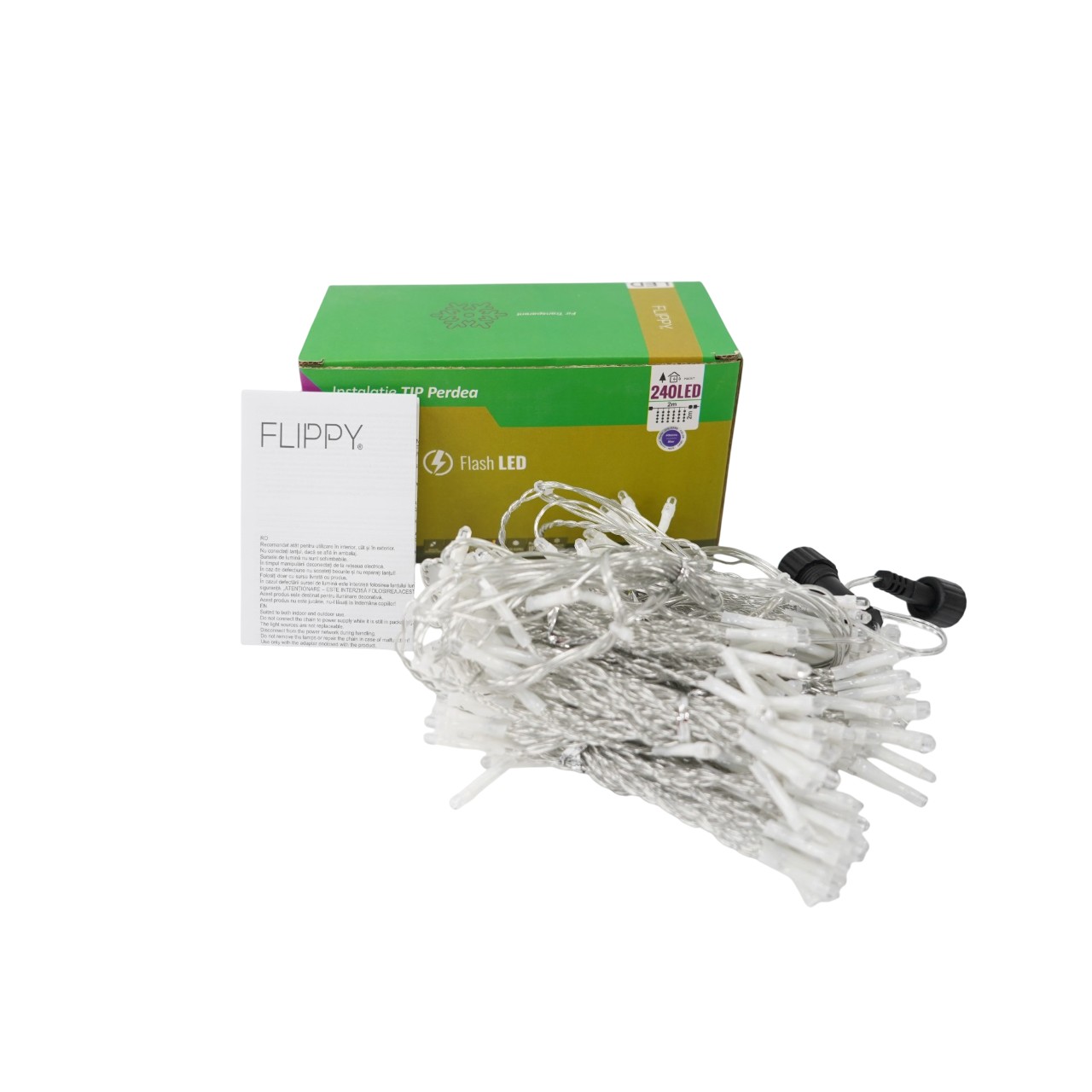 Sectiune Instalatie de Craciun Tip Perdea, cu Flash, 2 m x 2 m, 240 LED-uri, Interconectabila, Fir Transparent, Albastru 2