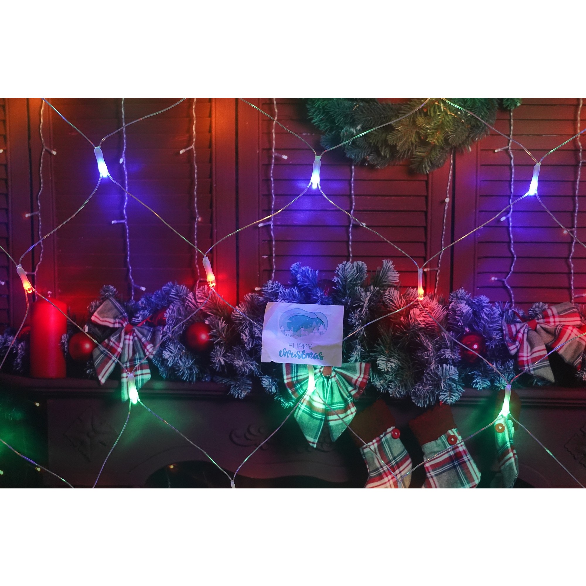 Sectiune Instalatie de Craciun , Tip Plasa, 160 LED-uri, 2 m x 2 m, 8 jocuri de lumini, Interconectabila, Fir transparent, Multicolor 3