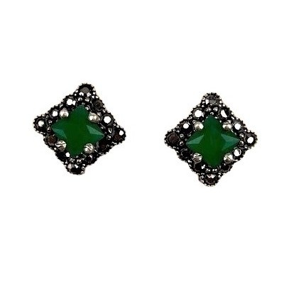 Cercei Argint 925 Romb cu Zirconiu Verde si Marcasite