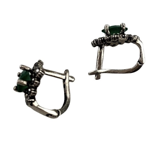 Cercei Argint 925 Romb cu Zirconiu Verde si Marcasite