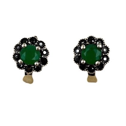 Cercei Argint 925 Rotund cu Zirconiu Verde si Marcasite