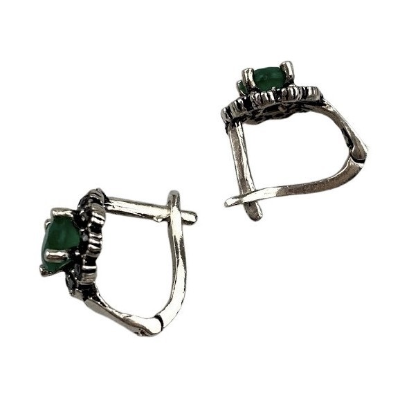 Cercei Argint 925 Rotund cu Zirconiu Verde si Marcasite