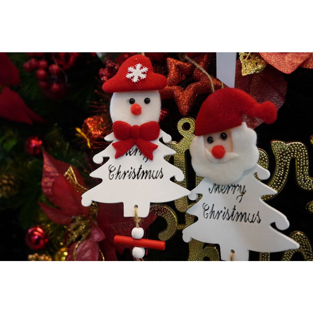 Ornament de brad mos craciun, Flippy, alb, lemn, 20 cm