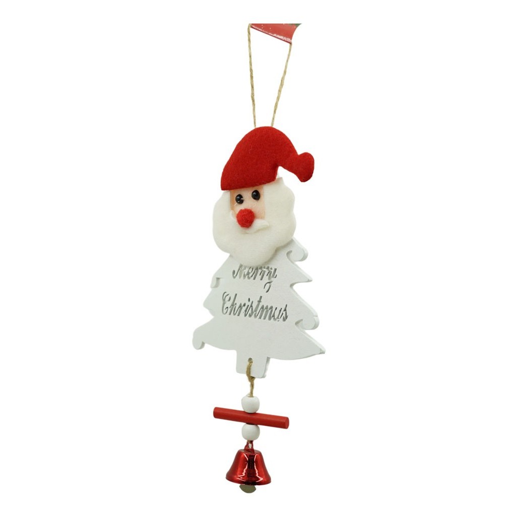 Ornament de brad mos craciun, Flippy, alb, lemn, 20 cm