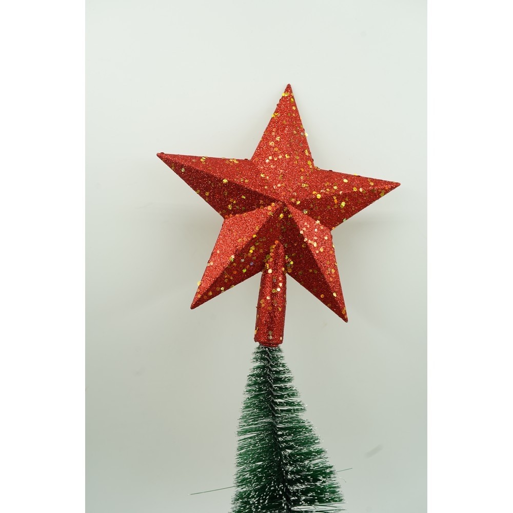 Varf decorativ de brad, Rosu, in forma de Stea, design cu paiete, din Plastic, 18 cm x 20 cm, Interior/Exterior, Flippy