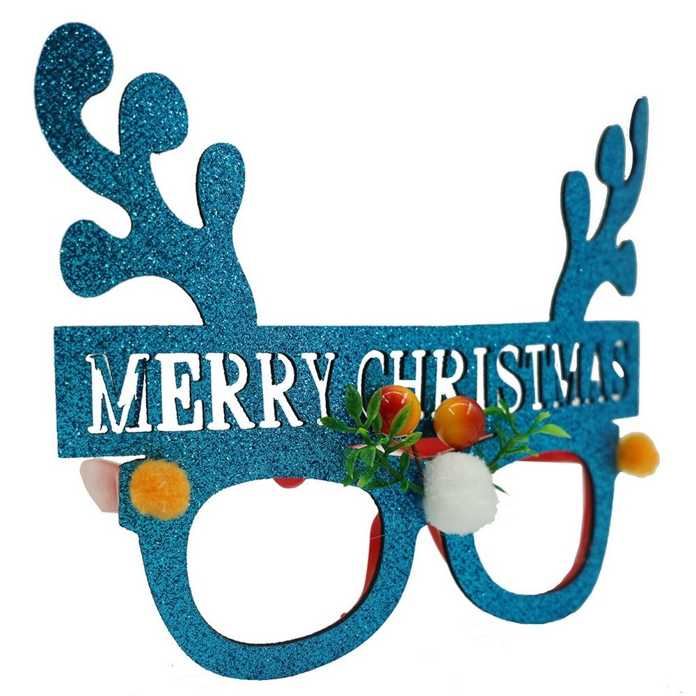 Decoratiuni Craciun - Ochelari petrecere de Craciun, Albastru, din Plastic si Poliester, Flippy