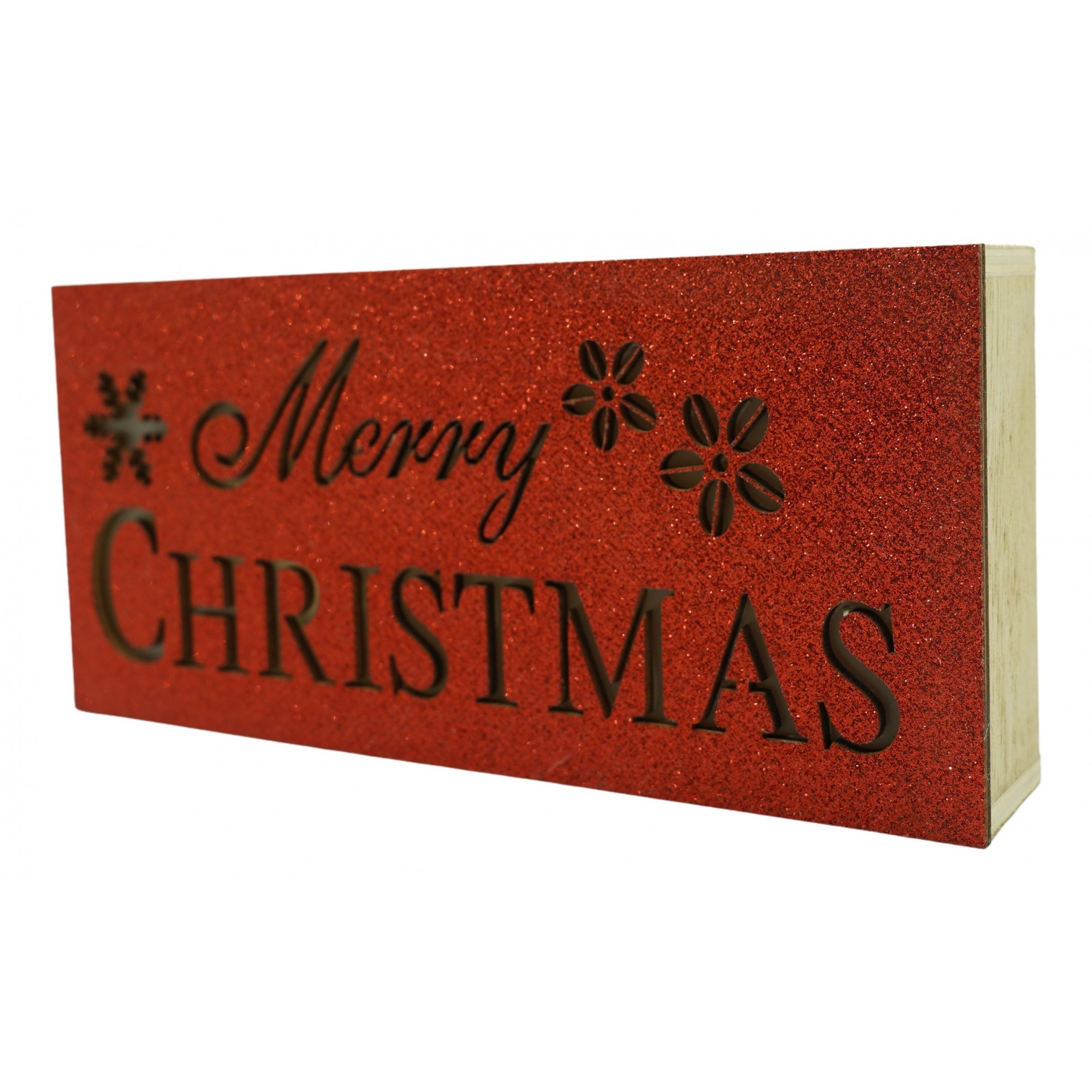 Decoratiune luminoasa, Flippy, Marry Christmas, rosu, lungime: 19 cm, latime: 9 cm, inaltime: 4 cm, lemn, interior/exterior