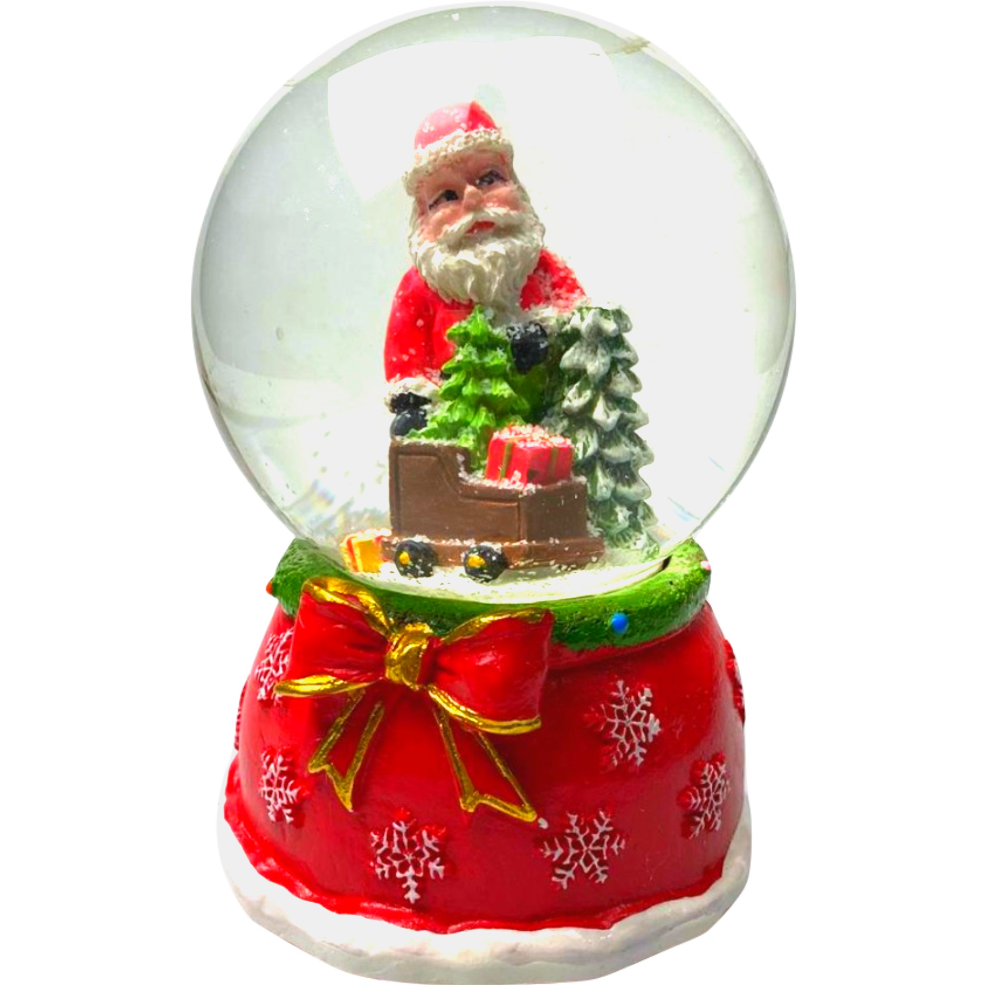 Decoratiune muzicala glob cu zapada, cu lumini si muzica, Mos Craciun cu sania, 13 cm, multicolor