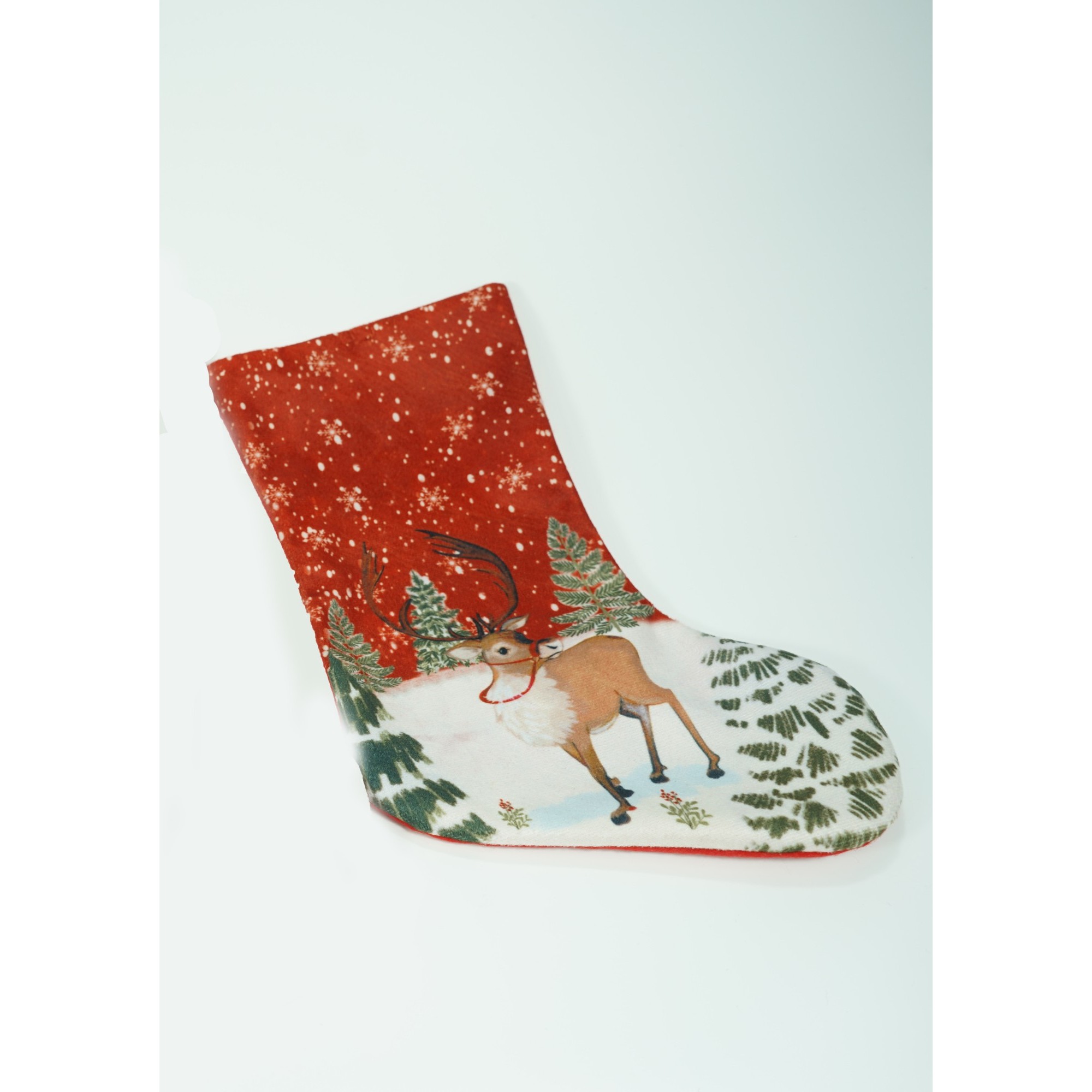 Ciorap Cadouri, culoare rosie, imprimeu ren, marimea 15x30 cm, Flippy