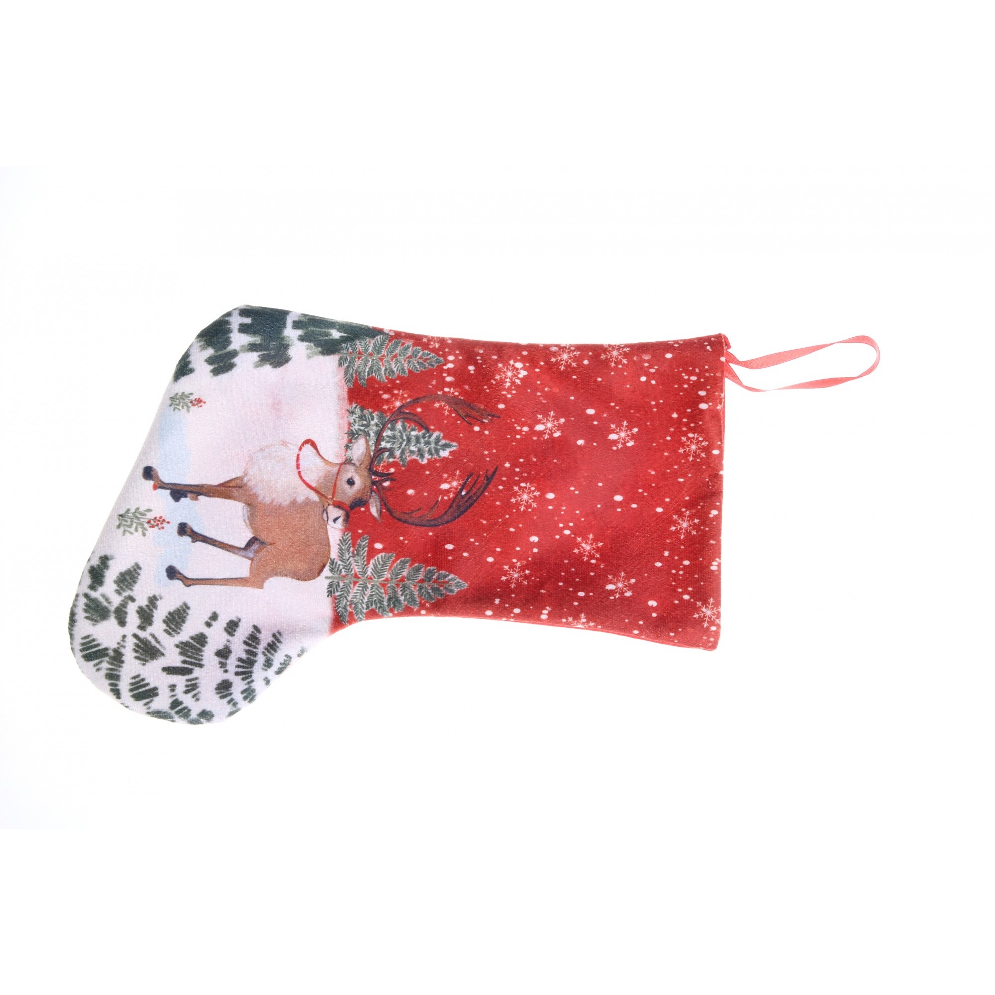 Ciorap Cadouri, culoare rosie, imprimeu ren, marimea 15x30 cm, Flippy