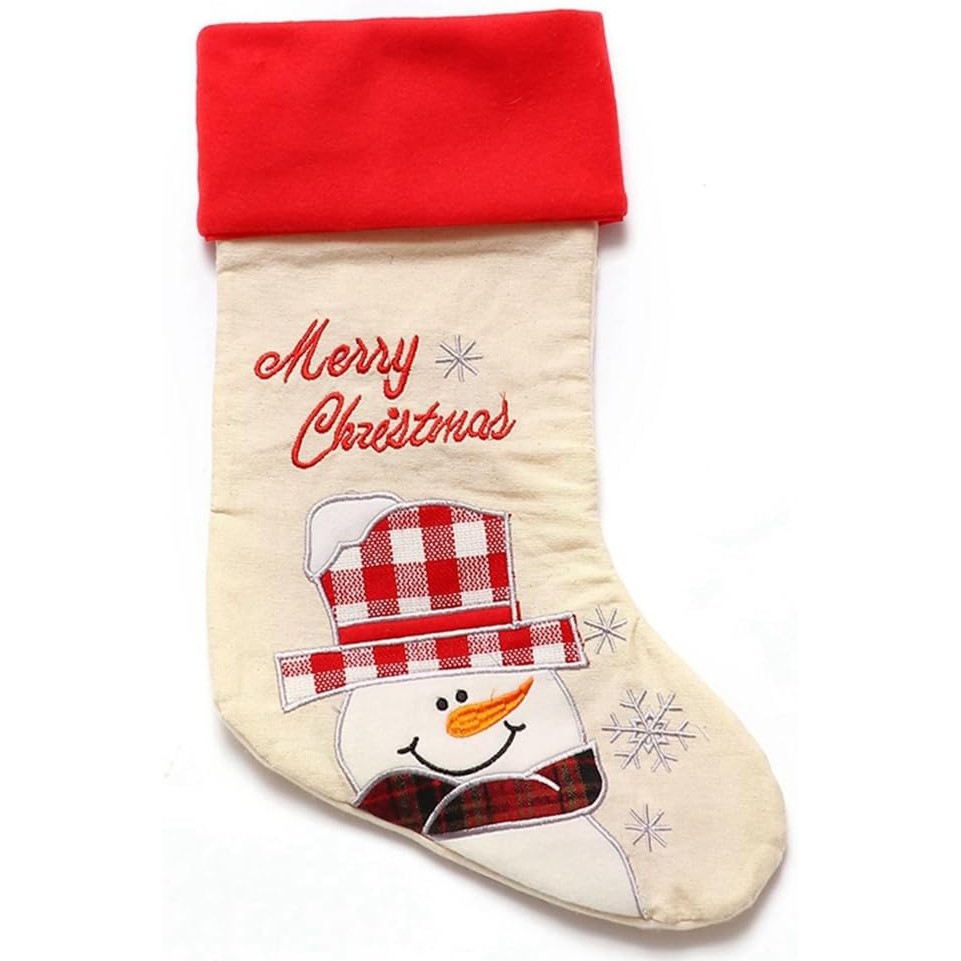 Ciorap Cadouri, Culoare Alba, Imprimeu Om de Zapada, Marimea 15x30 cm, Flippy