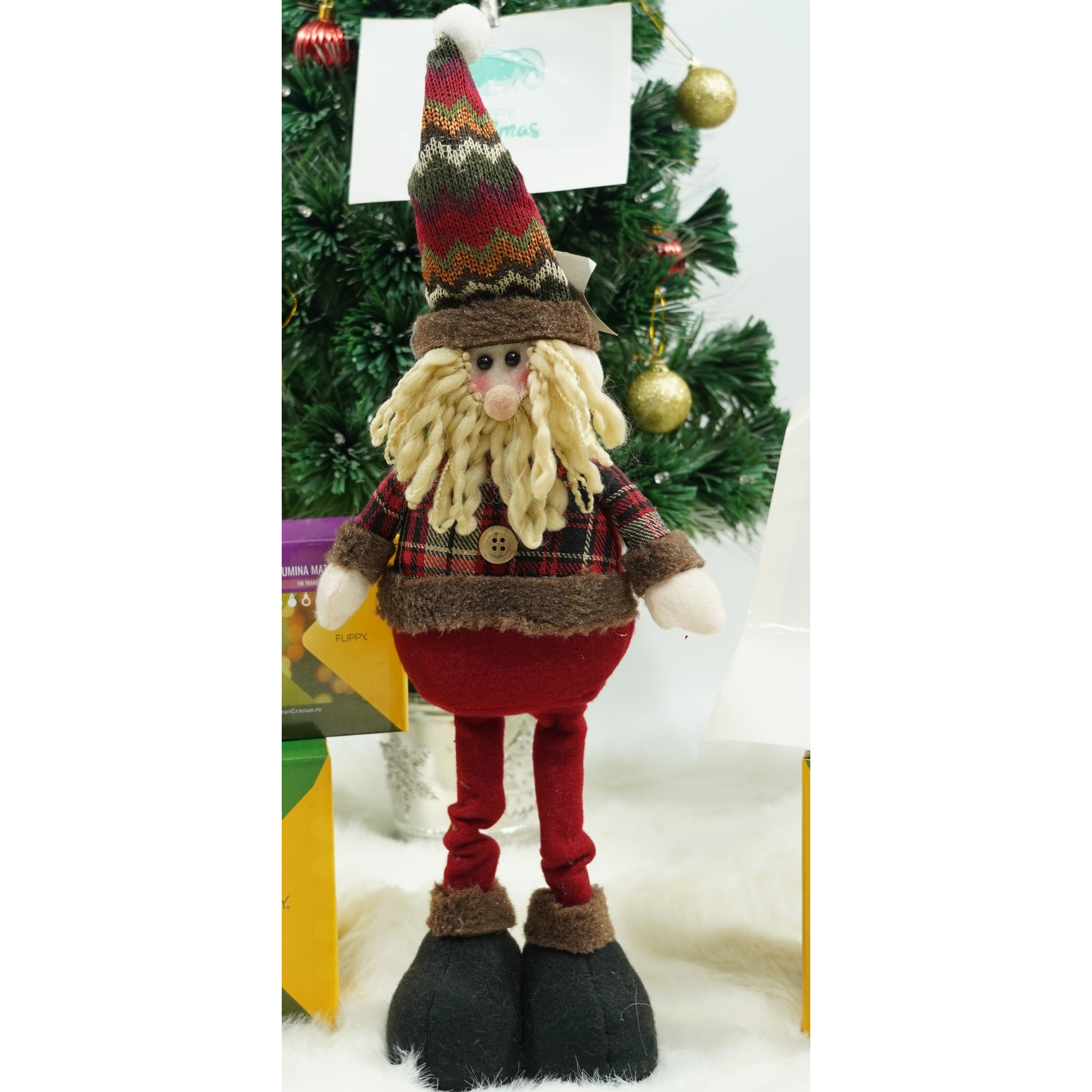 Jucarie decorativa, Flippy, Mos Craciun, 54 x 17 cm, lana, tesatura de plus, poliester, interior/exterior
