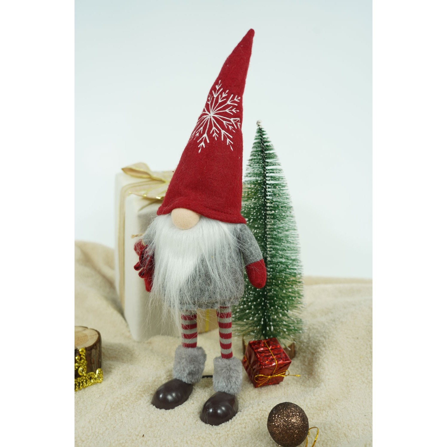 Ornament de Craciun spiridus, Flippy, gri/alb, textil, 42 cm