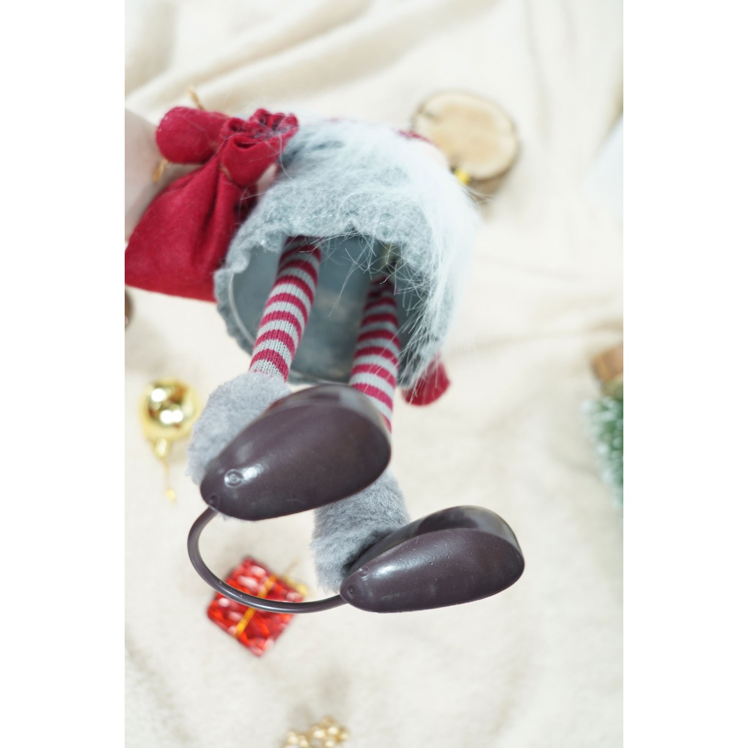 Ornament de Craciun spiridus, Flippy, gri/alb, textil, 42 cm