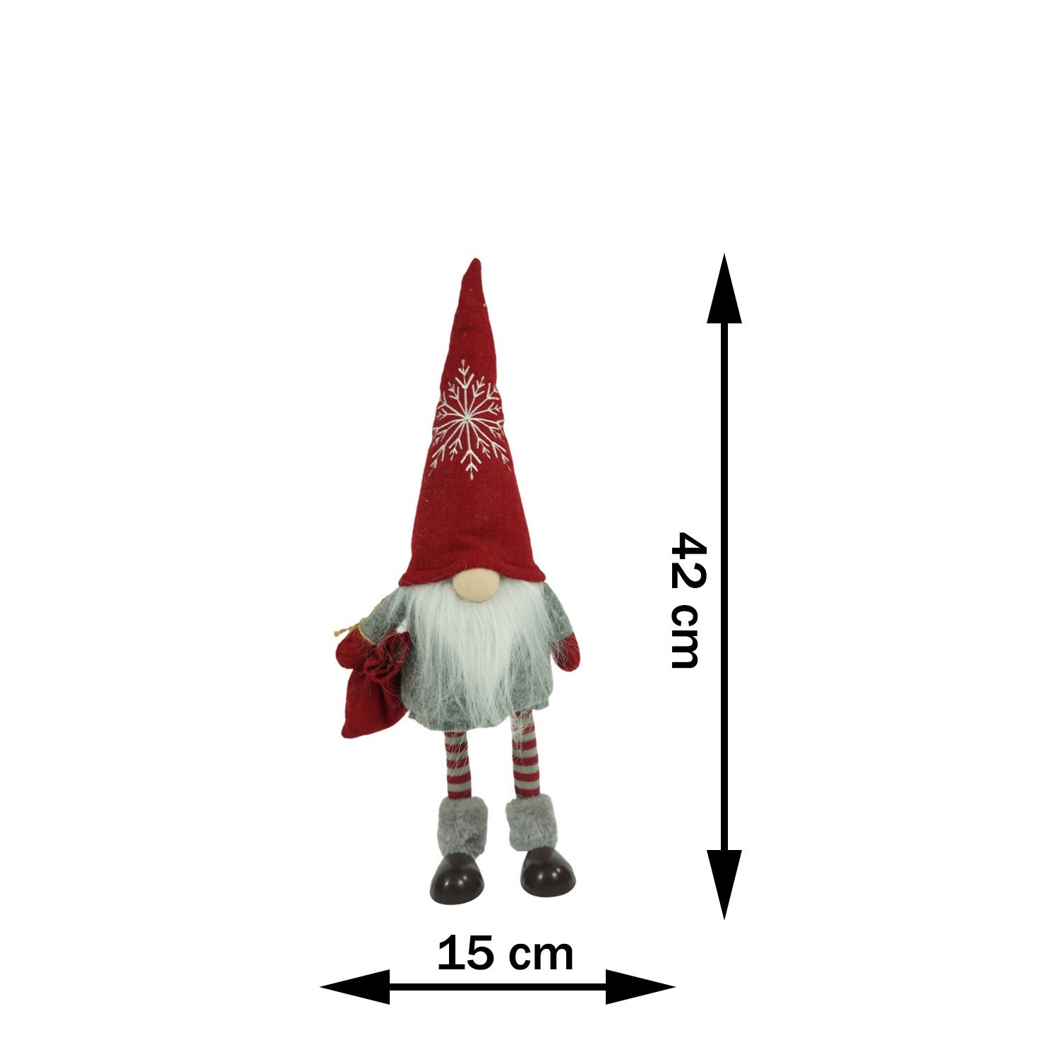 Ornament de Craciun spiridus, Flippy, gri/alb, textil, 42 cm